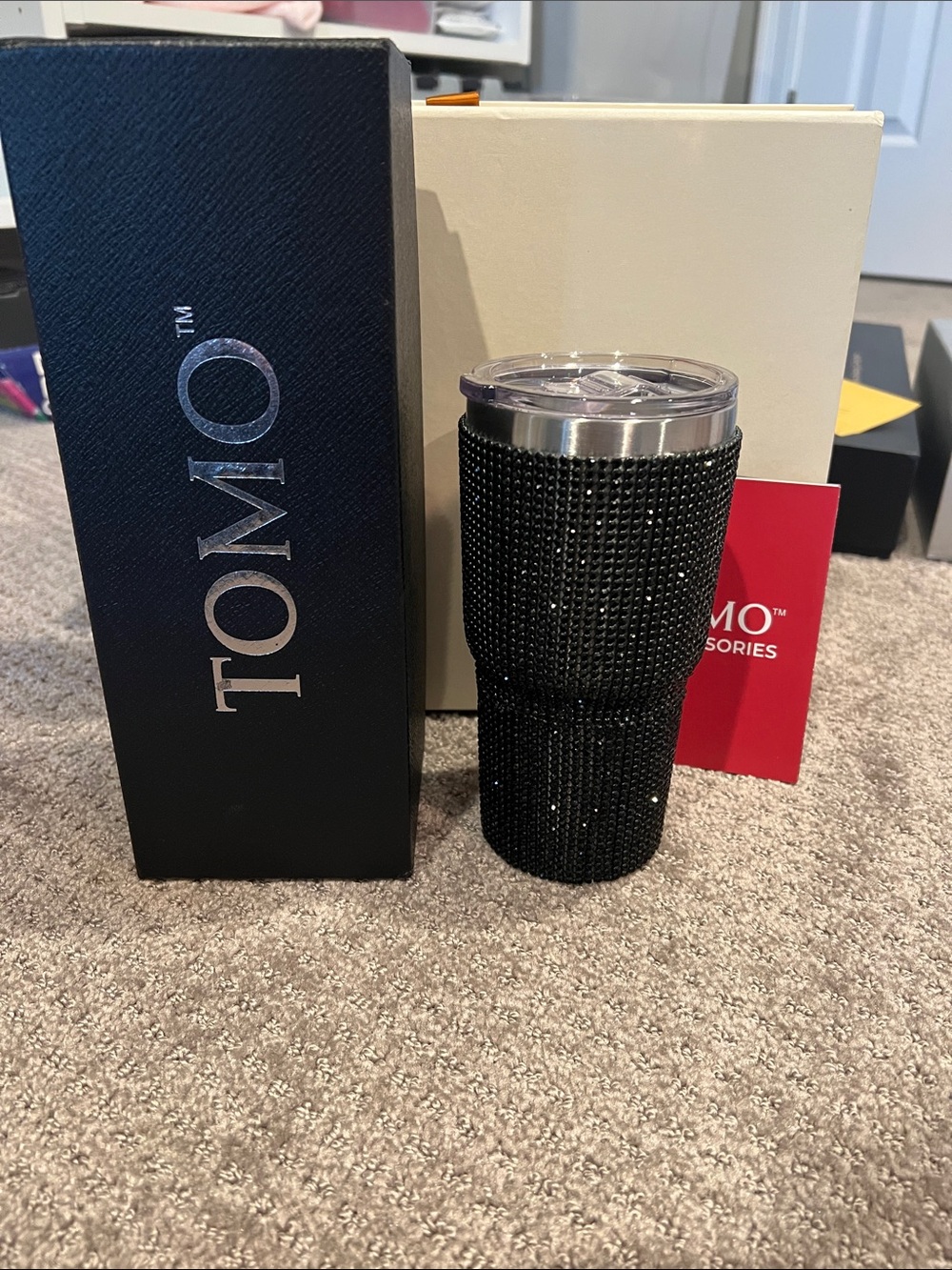 TOMO Black Crystal Travel Tumbler — Sparkle Insulated Cup with Lid